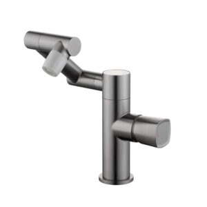 Modern Single Lever Wash Basin Mixer Faucet Deck Mounted Hot Cold Water Tap Gun Metal Finished Brass Folded Faucet