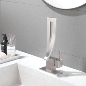 Modern Sink Faucet Bathroom Tap Brushed Nickel Single Handle Tall Brass Waterfall Basin Mixer Faucet