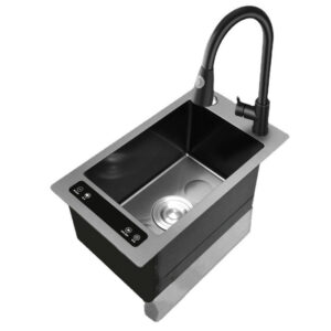 Modern Smart Mini Single Bowl Kitchen Sink 304 Stainless Steel Ultrasonic Black Undermount