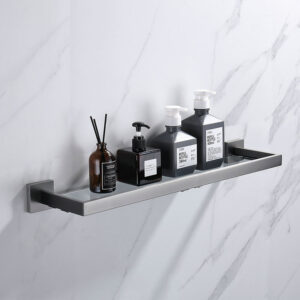 Modern Stainless Steel Shower Storage Platform with Glass Rack Shelf Soap Dispenser Holder Corner Mounted for Hotel Bathrooms