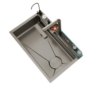 Kitchen Sink Multifunctional Smart Luxury Waterfall Nano Black Nano Black Three Holes Faucet