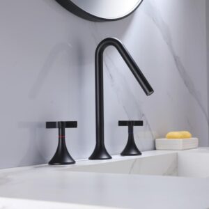 Modern Wash Basin Mixer Faucet Matte Black Brass Vanity Faucet Deck Mounted 3 Holes Bathroom Sink Faucet