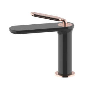 Modern Wash Faucet Hot Cold Water Tap Deck Mounted Single Hole Black and Rose Gold Finish Brass Basin Mixer
