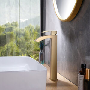 Modern Wash Sink Mixers Brush Golden Custom Bathroom  Faucets Lead Free Brass Single Handle Deck Mounted UPC Bathroom Faucets
