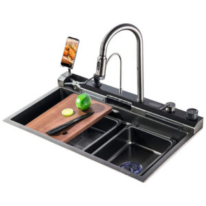Kitchen Sink with Easy Installation Square Prep Bowl Three Holes Single Bowl Style