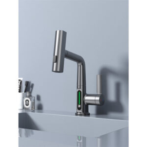 New Arrival Temperature Display Bathroom Digital Basin Faucet Water Tap Mixer With Sprayer Rainfall Waterfall