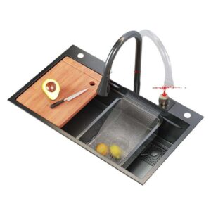 Stainless Steel Kitchen Sink Single Bowl With Cup Washer and Pull Out Kitchen Mixer Tap