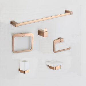 Rose Gold Hotel Wall Mounted Bathroom Hardware  6 Pcs China Bathroom Accessory Set