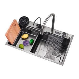 Single Bowl 18 Gauge 304 Stainless Steel Kitchen Sink with Digital Display Waterfall Faucet