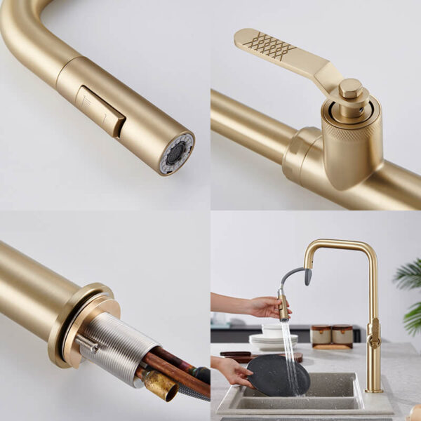 Single Handle Design Kitchen Sink Taps Faucet Pull Out Kitchen Faucets Gold With Pull Down Sprayer (2)