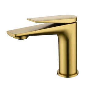 Single Handle Modern Style Brushed Gold Finished Bathroom Deck Mounted Basin Sink Brass Basin Faucet Tap