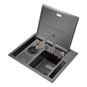 Smart Single Bowl Kitchen Sink 304 Stainless Steel Ultrasonic Nano Black Hidden with Faucet