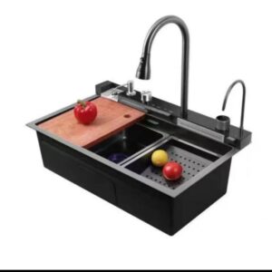 Smart Single Bowl Square Shape Kitchen Sink with Flying Rain Waterfall SUS304 Household Pull Tap