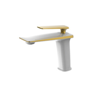 Solid Brass Taps Classic Design White and Gold Bathroom Basin Mixer with Hot Cold Hose Polished Water Faucet