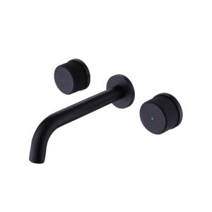 Solid Brass Wall Mounted Matt Black Basin Mixer Taps Modern Double Handle Hand Wash Tap
