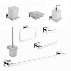 Square Base Hotel Chrome Bathroom Accessories Set