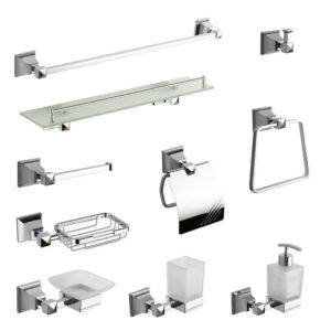 Square Design Bathroom Hardware Factory Wall Mounted Chrome Bathroom Accessories Set