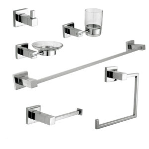 Square Design Hotel Project Stainless Steel 304 Modern Sanitary Fittings Bathroom Accessories Towel Rack Robe Hooks Set