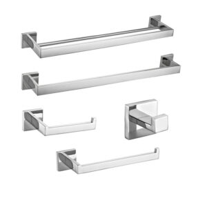 Square Luxury Wall Mounted Black Gold Stainless Steel Bathroom Accessories Hardware Set