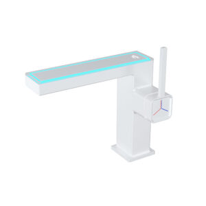 Temperature Display and LED Lighting Deck Mounted White Colour Hot and Cold Basin Mixer Faucets