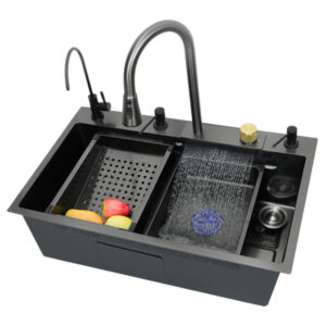 Waterfall One-piece Pull-out Faucet Handmade Sink Kitchen Washbasin