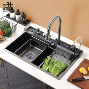 Rainfall Waterfall Single Bowl Kitchen Sink Easy to Clean and Durable