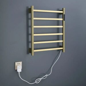 Wall Mounted Rectangle Towel Warmer Heater Brushed Gold Portable Electric Heated Towel Racks for Hotel Home