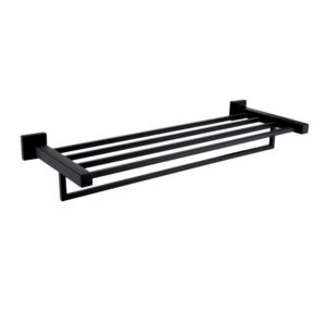 Wholesale Bathroom Accessories Wall Mounted Matt Black Square 2-Layer Towel Rail 304 Stainless Steel Towel Bar Double Towel Rack