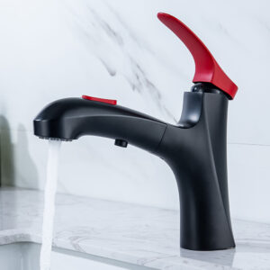 Wholesale black red basin sink pull out faucet pull out matte black bathroom faucet single handle brass vanity faucet (5)