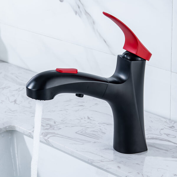 Wholesale black red basin sink pull out faucet pull out matte black bathroom faucet single handle brass vanity faucet (7)