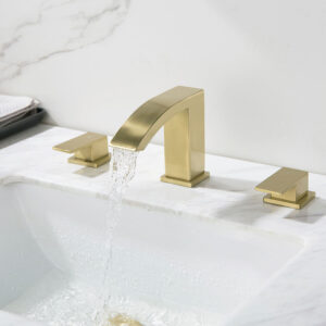 Wall Mounted Wash Basin Faucet Brushed Gold Faucets Mixers Taps 3 Hole Brass Bathroom Sink Faucet