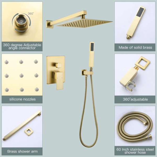 modern in-wall chrome brass bathroom rain shower system faucet